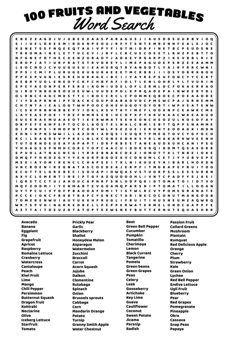 Printable Word Search 100 Words