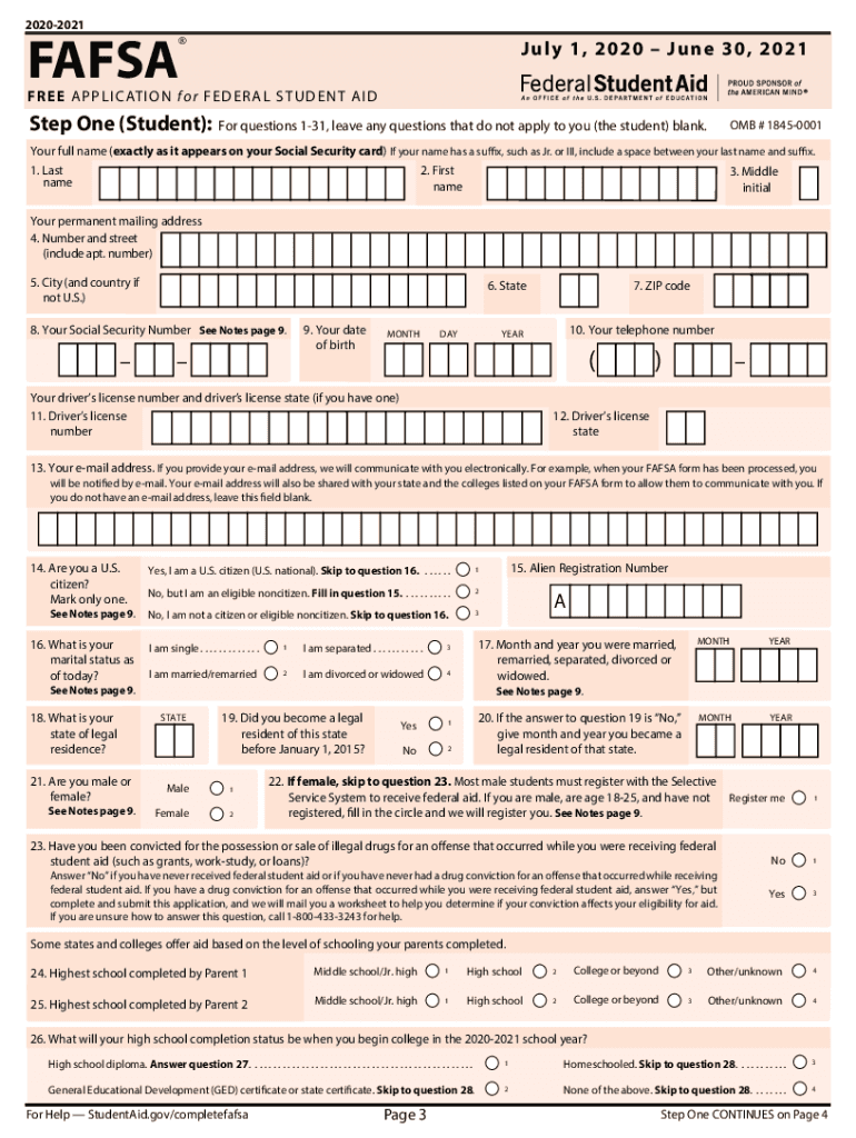 2020 2025 Form FAFSA Application Fill Online Printable Fillable 