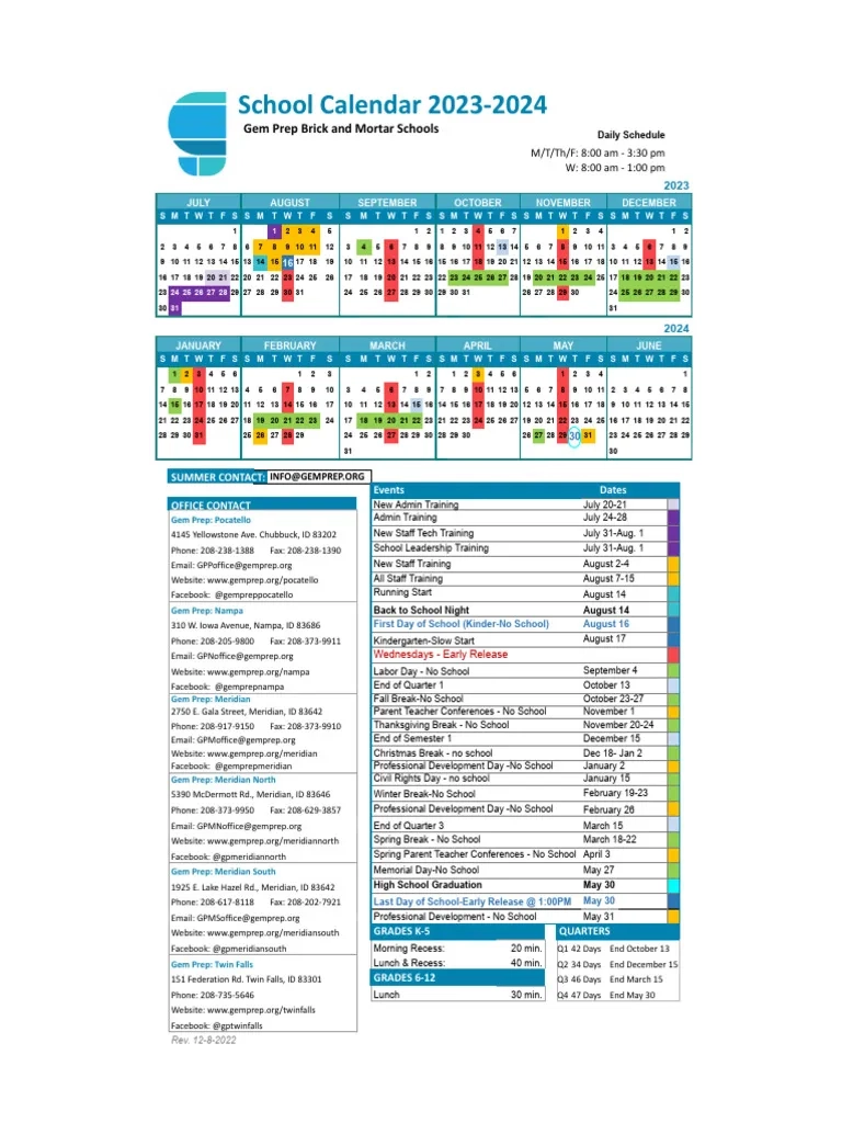 2023 2024 Academic Calendar B amp M PDF Schools Educational 