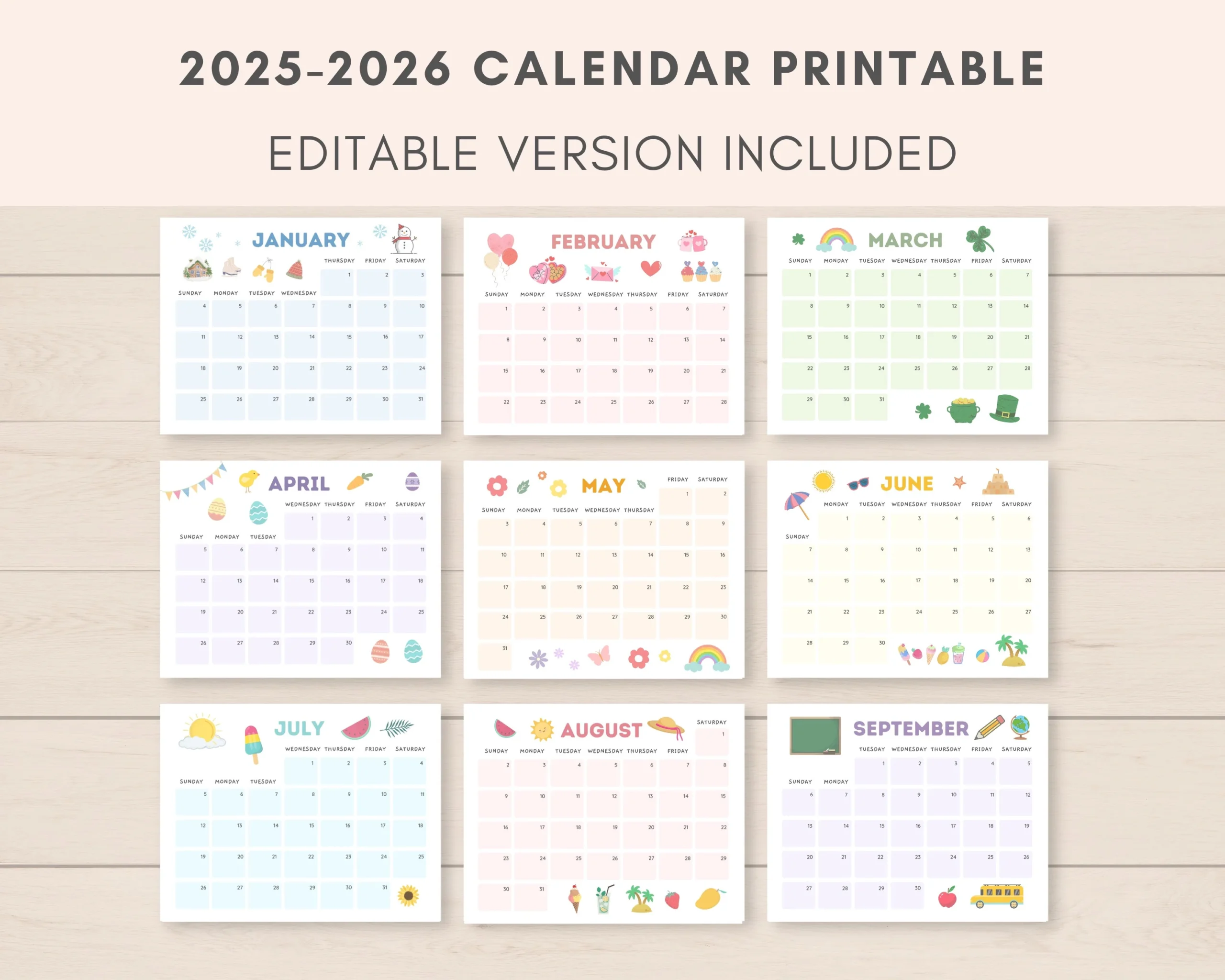 2025 2026 Calendar Printable Printable Calendar Editable 