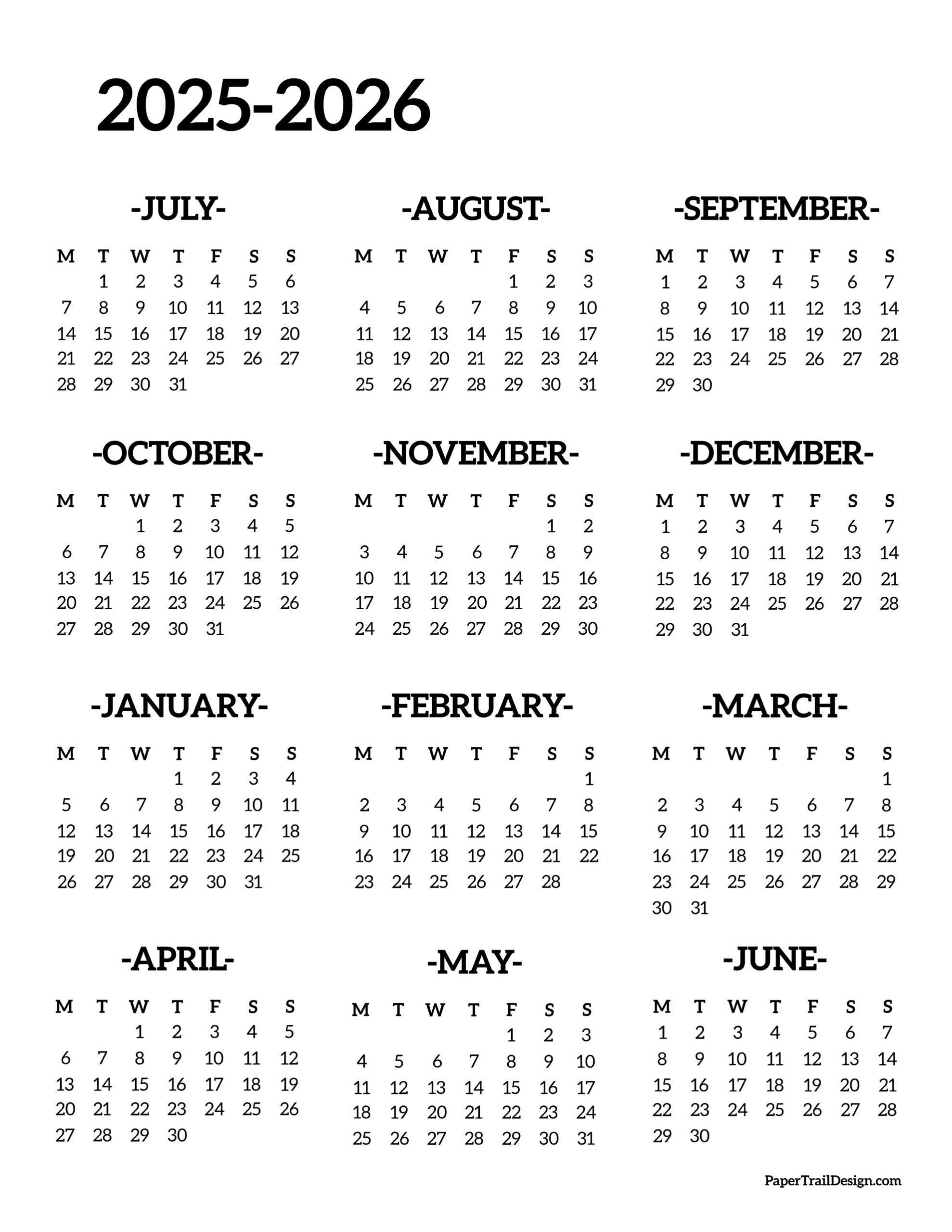 Printable Calendar August 2025 To June 2026