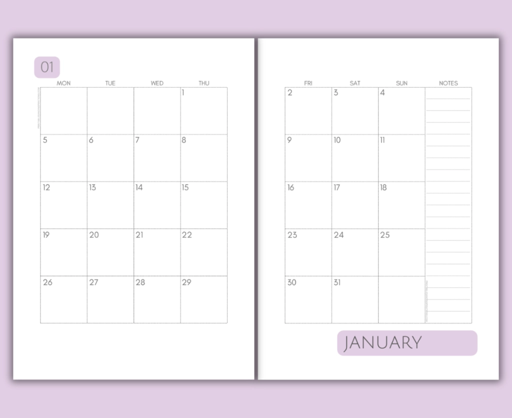 Blank Printable Calendar 2026 With Lines