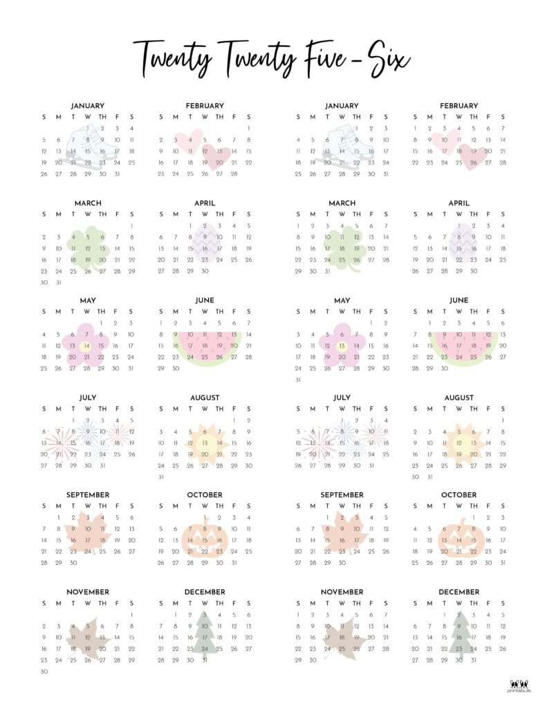 2025 2026 Two Year Calendars 10 FREE Cals Printabulls