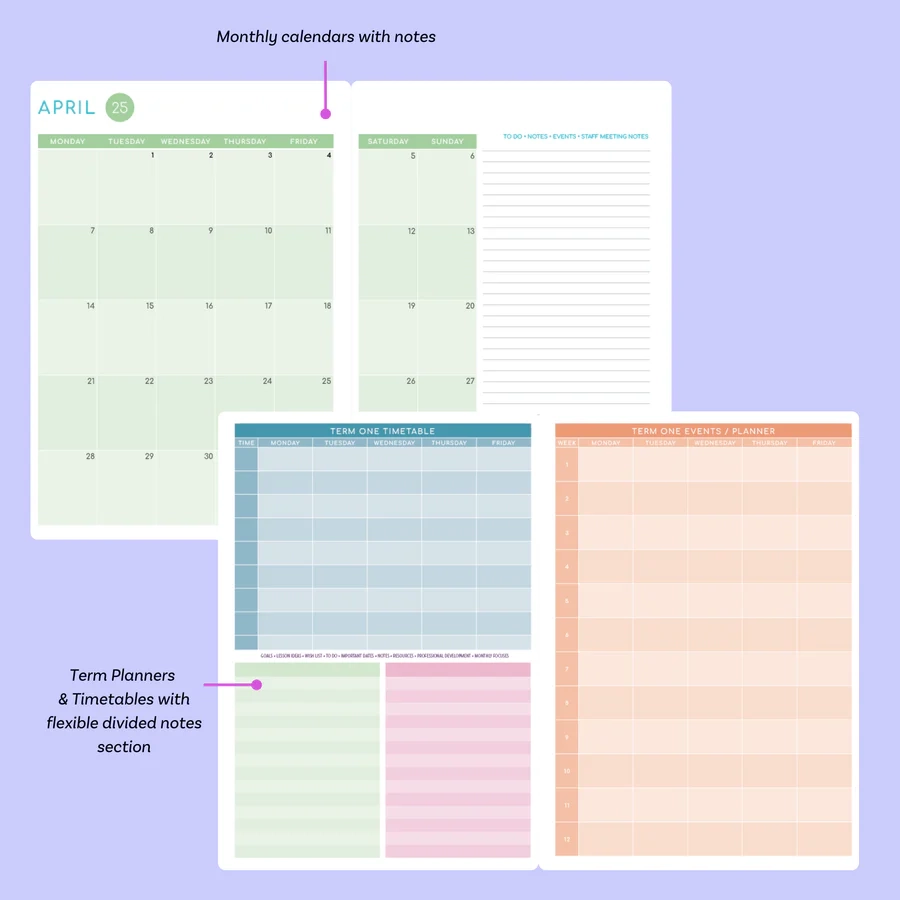 2025 Printable Colourful Weekly Teacher Planner
