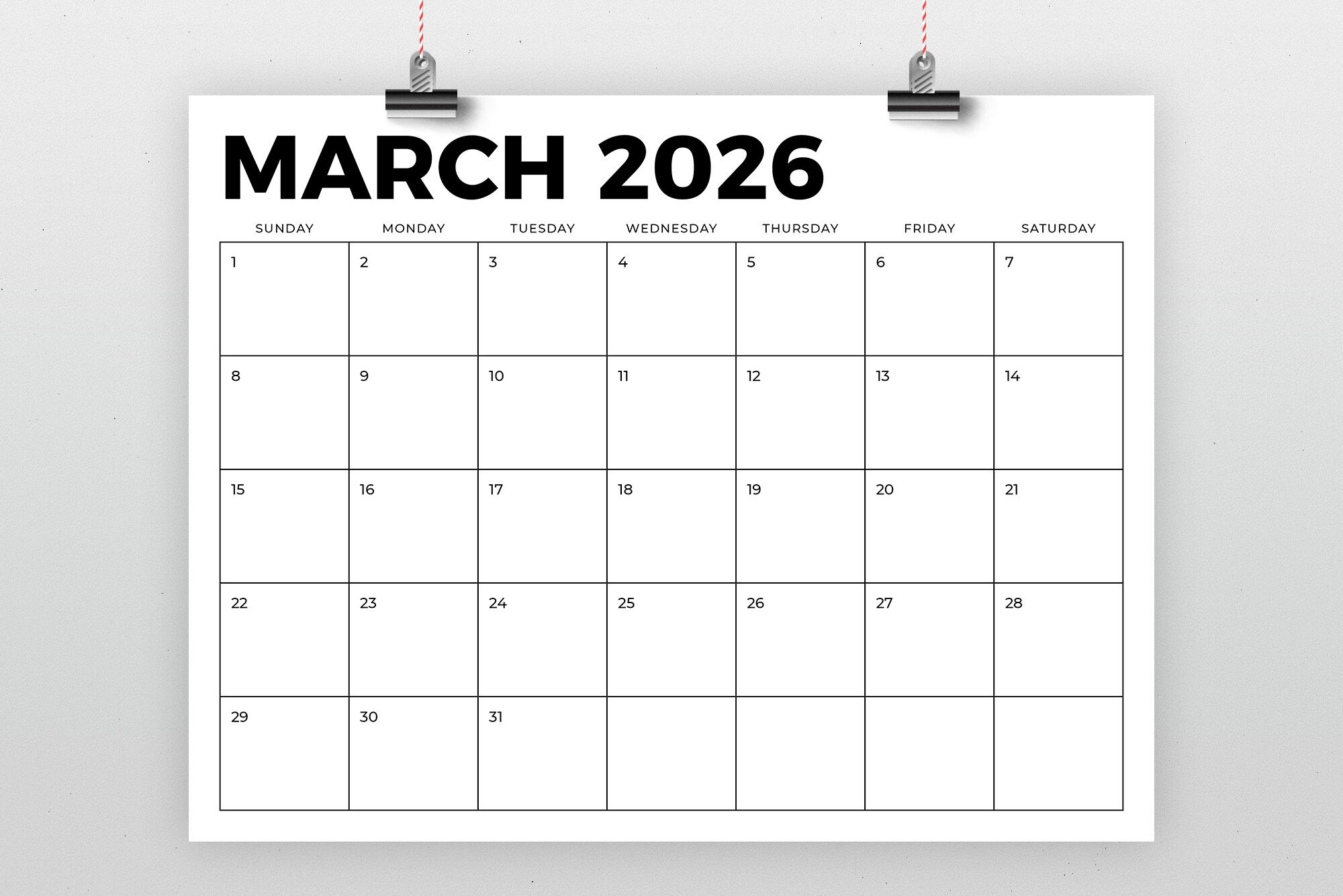 Blank Printable Calendar 2026