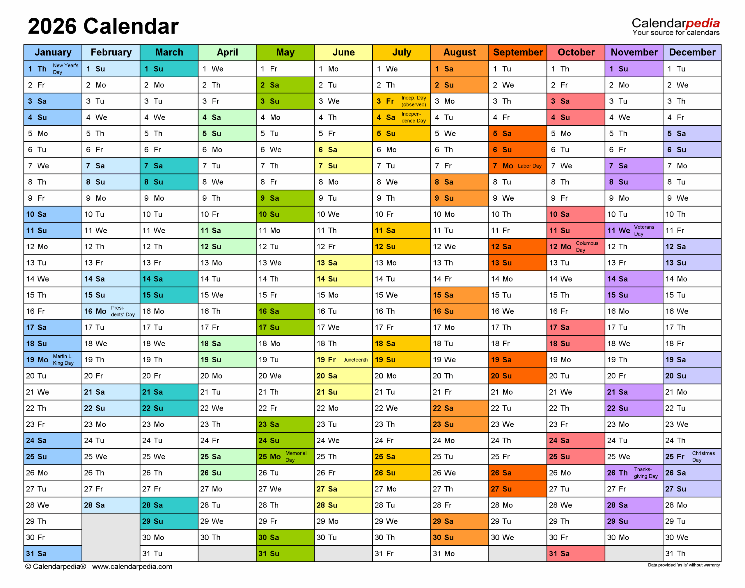Free Printable 2026 Employee Attendance Calendar Pdf Usa