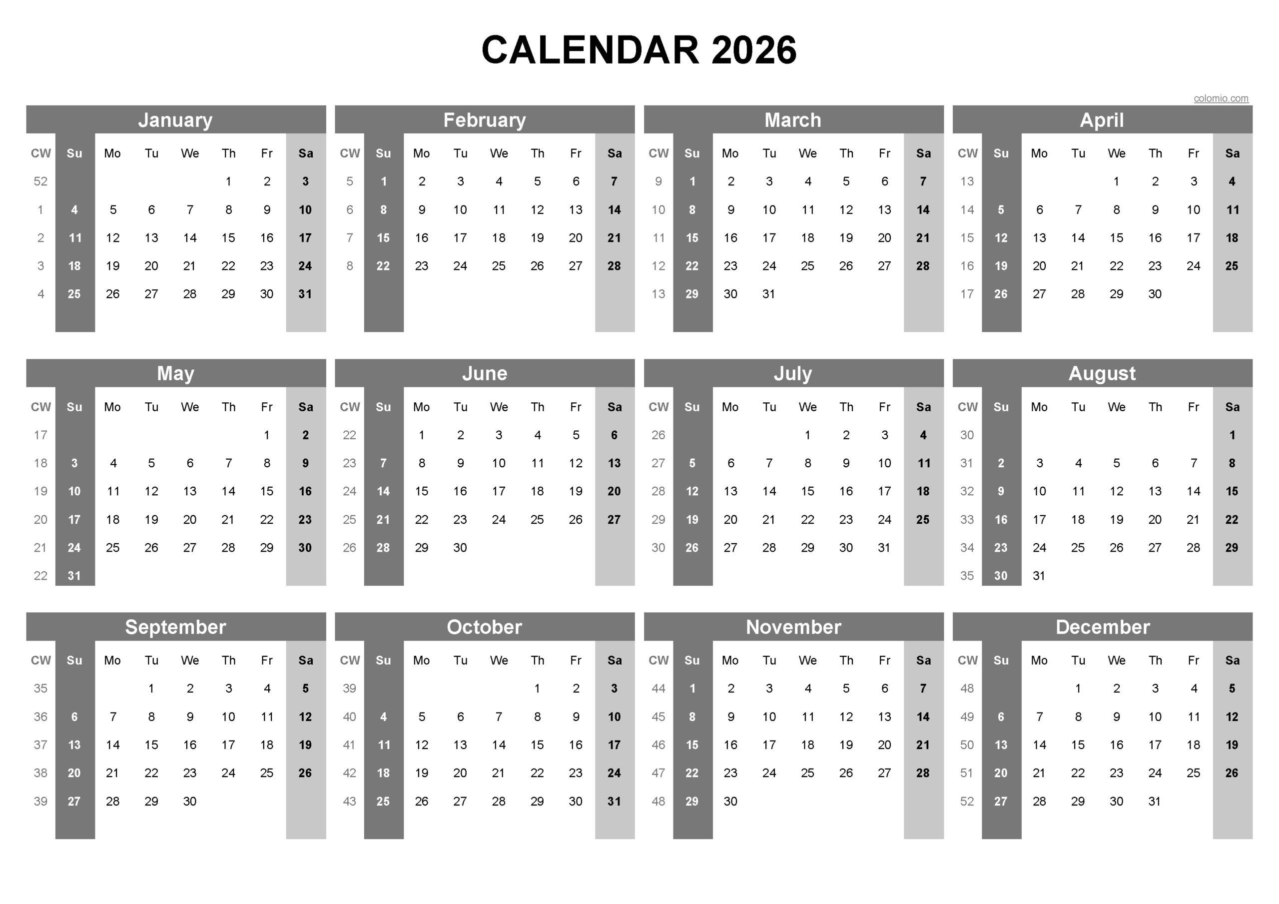 Calendar 2026 Printable Pdf