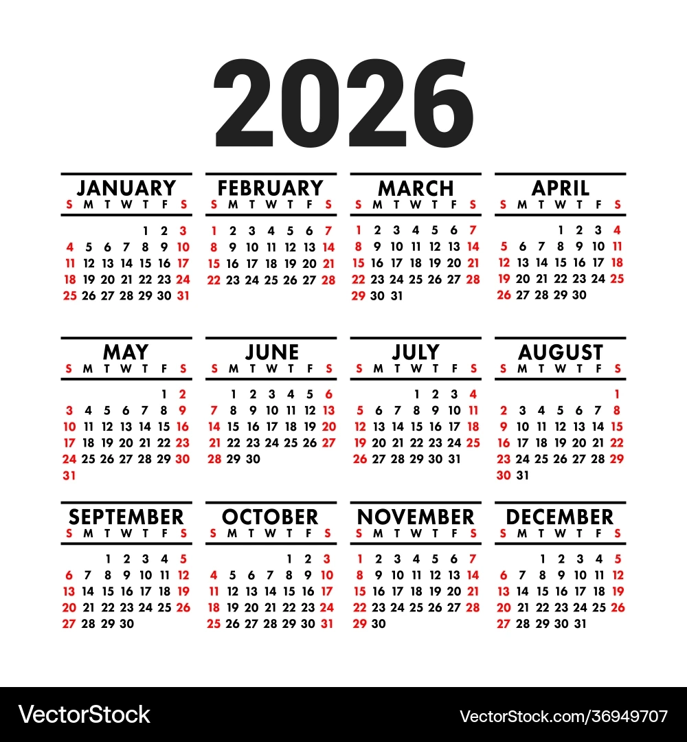 2026 Calendar Square Wall Pocket Royalty Free Vector Image