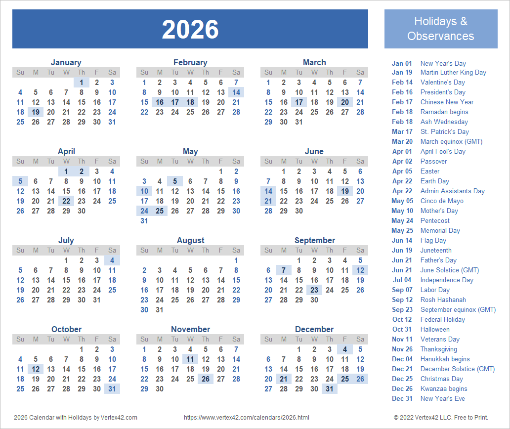 Printable Calenders 2026
