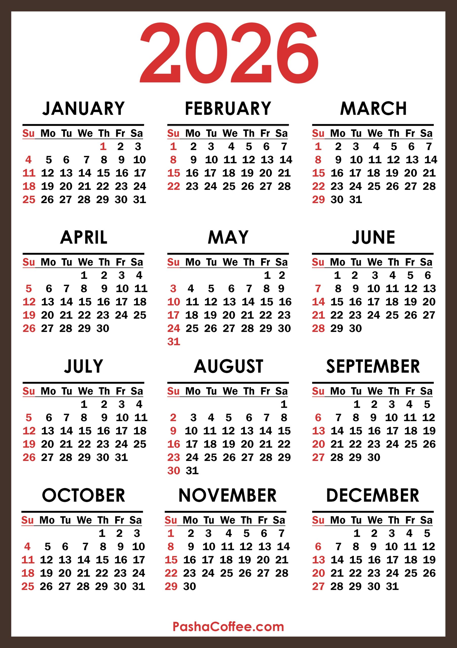 Printable 2026 Calendar With Holidays Pdf