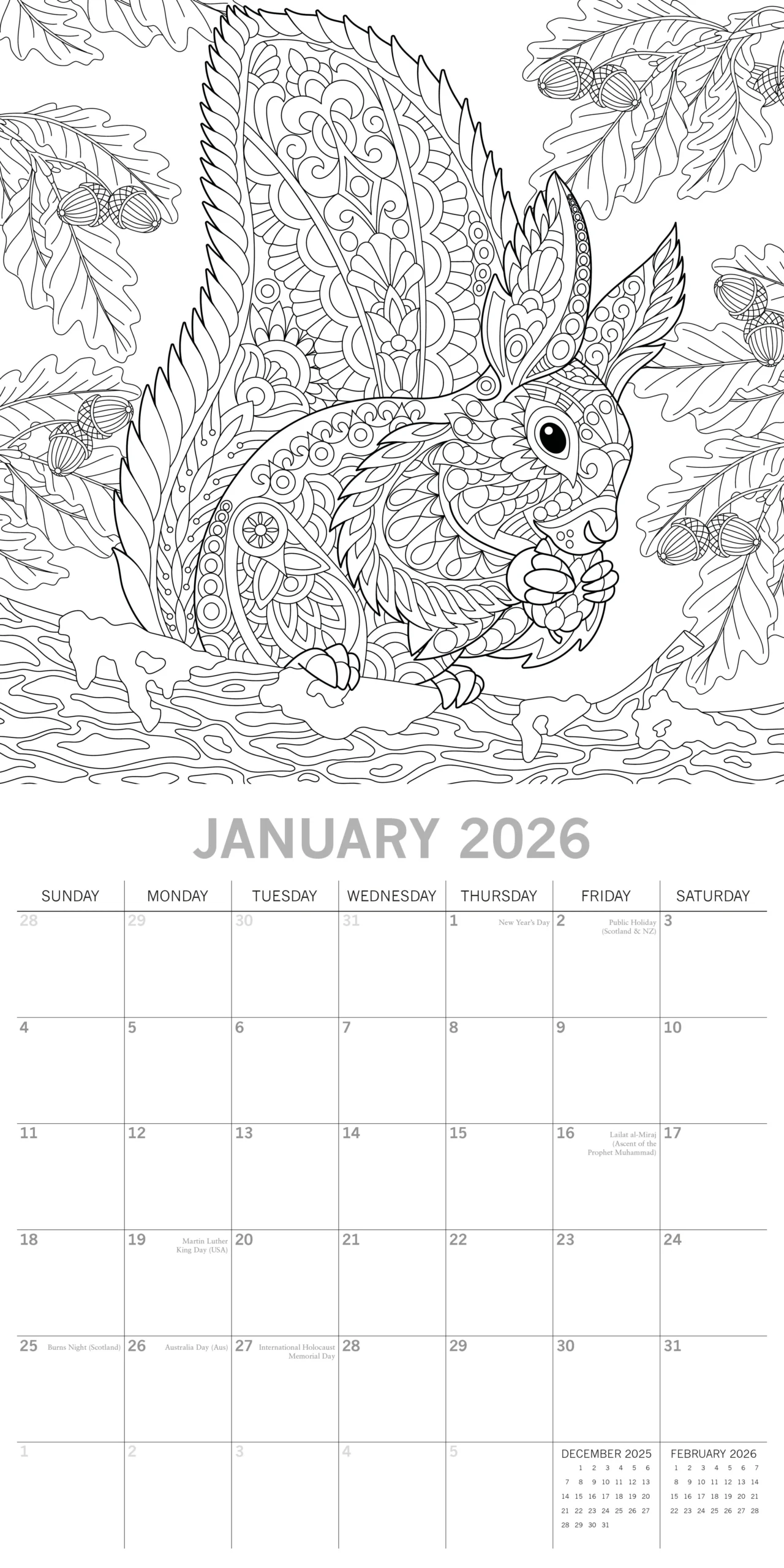 2026 Colouring Square Wall Calendar