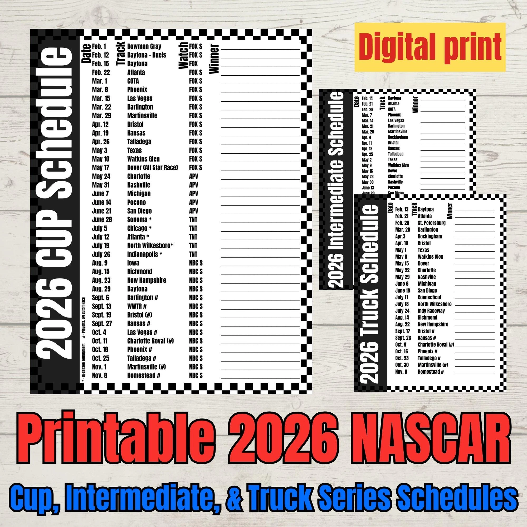 2026 Printable Nascar Schedule Fill In The Blank PDF Car Racing 