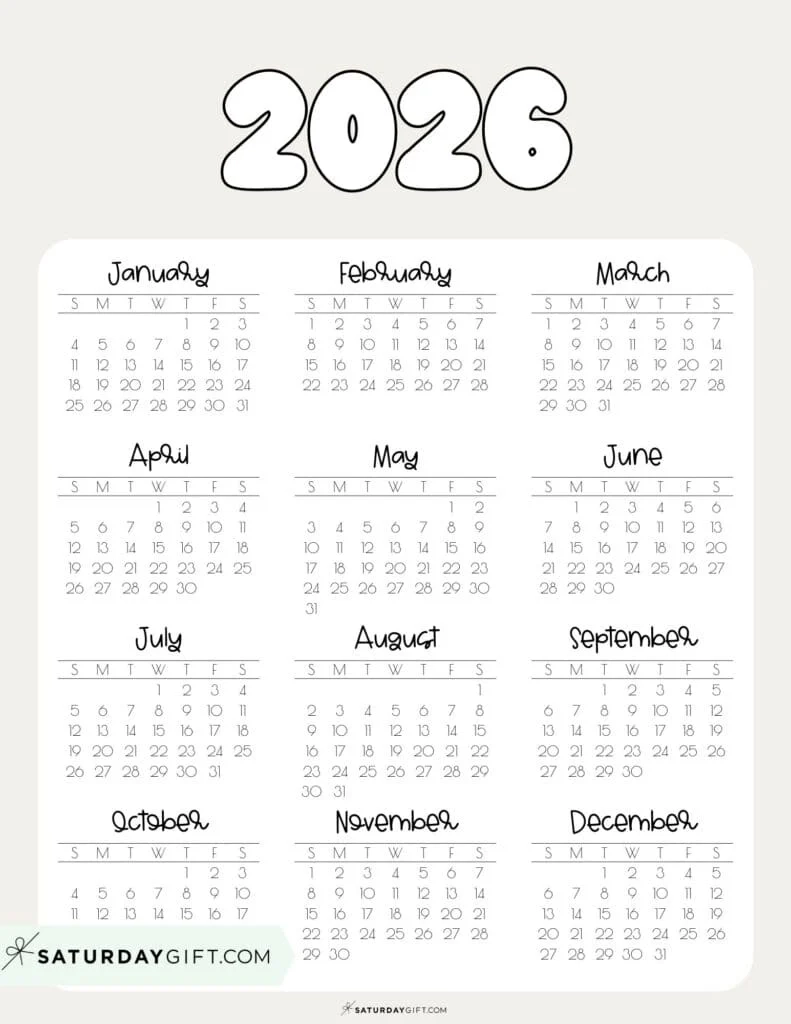 2026 Yearly Calendar Printable 35 Cute amp Free 2026 Annual Calendars