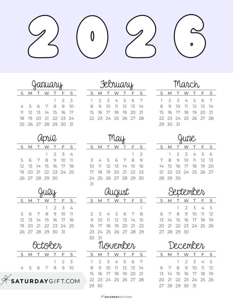 2026 Yearly Calendar Printable 35 Cute amp Free 2026 Annual Calendars