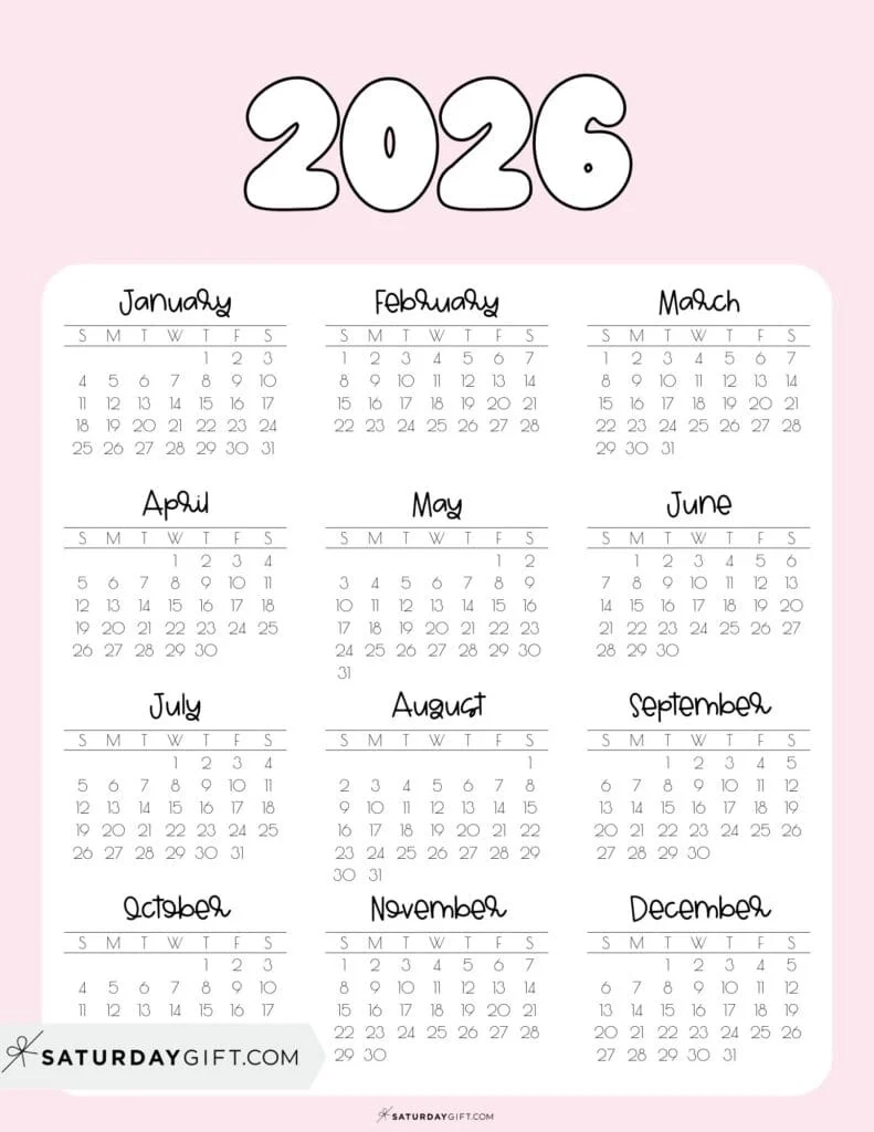 2026 Yearly Calendar Printable 35 Cute amp Free 2026 Annual Calendars
