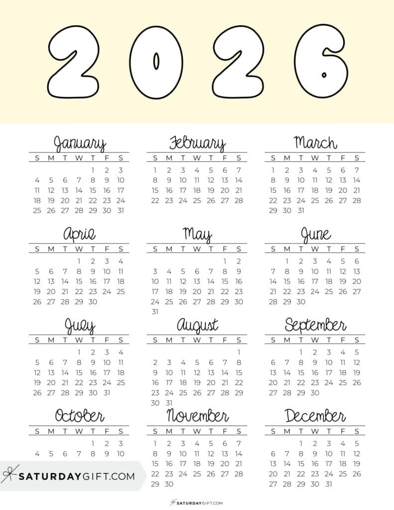 2026 Yearly Calendar Printable 35 Cute amp Free 2026 Annual Calendars