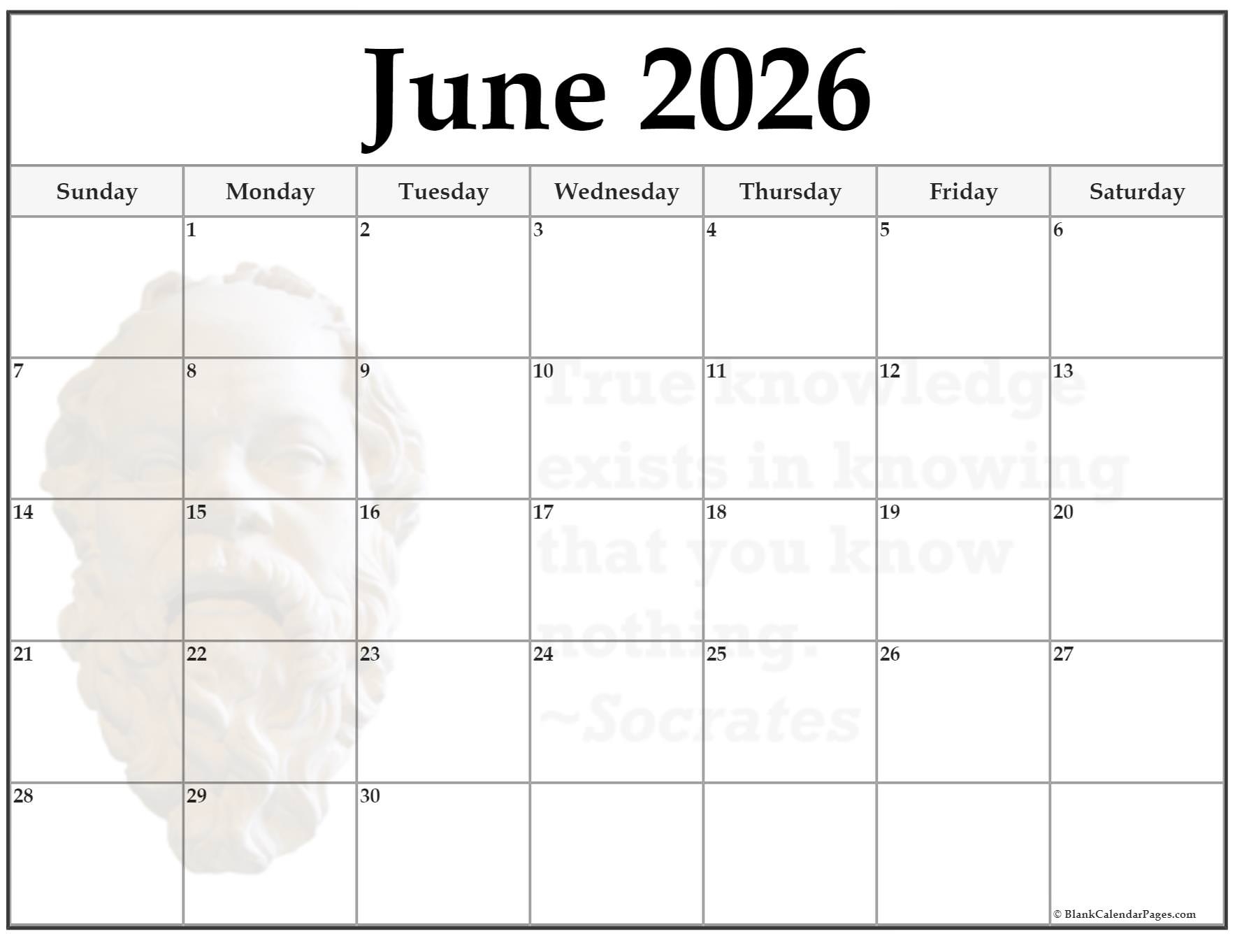 Blank June Calendar 2026