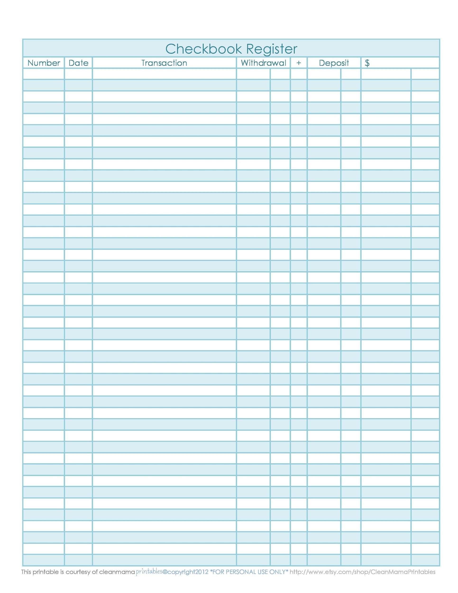 Printable Checkbook Ledger