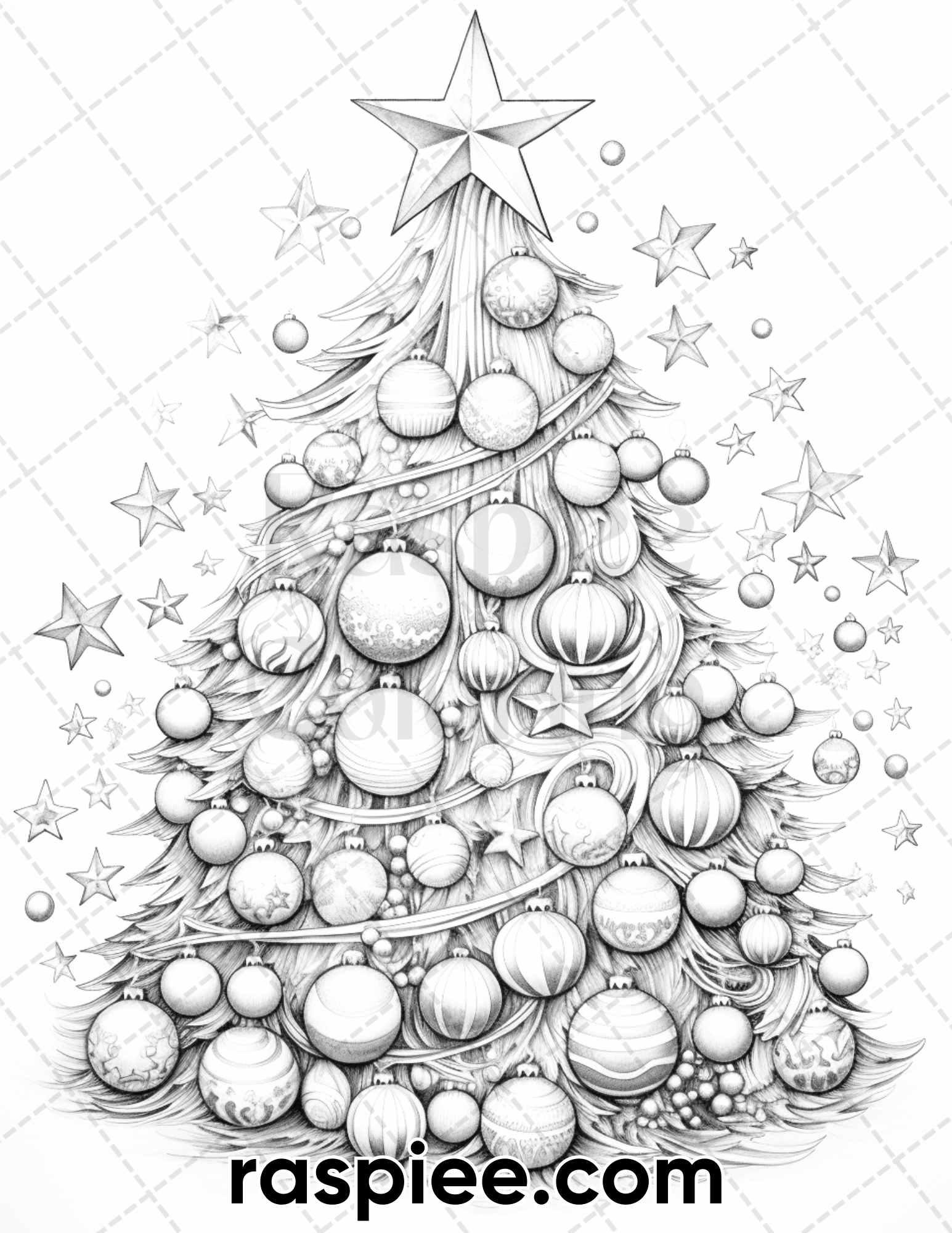 40 christmas tree grayscale coloring pages for adults printable pdf instant download