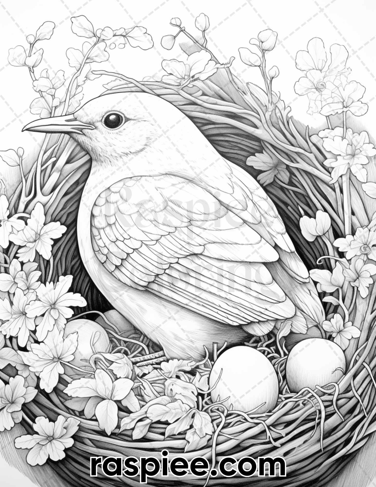 60 Spring Birds Grayscale Adult Coloring Pages Printable PDF Instant Download