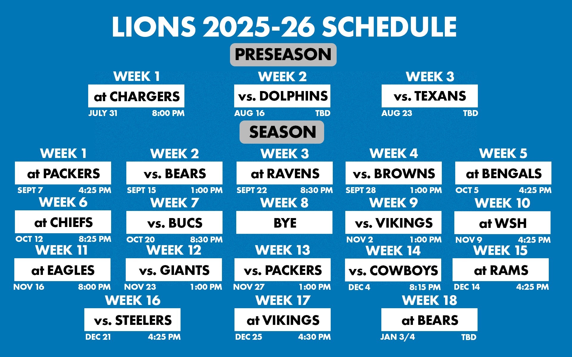 Printable Detroit Lions Schedule 2026