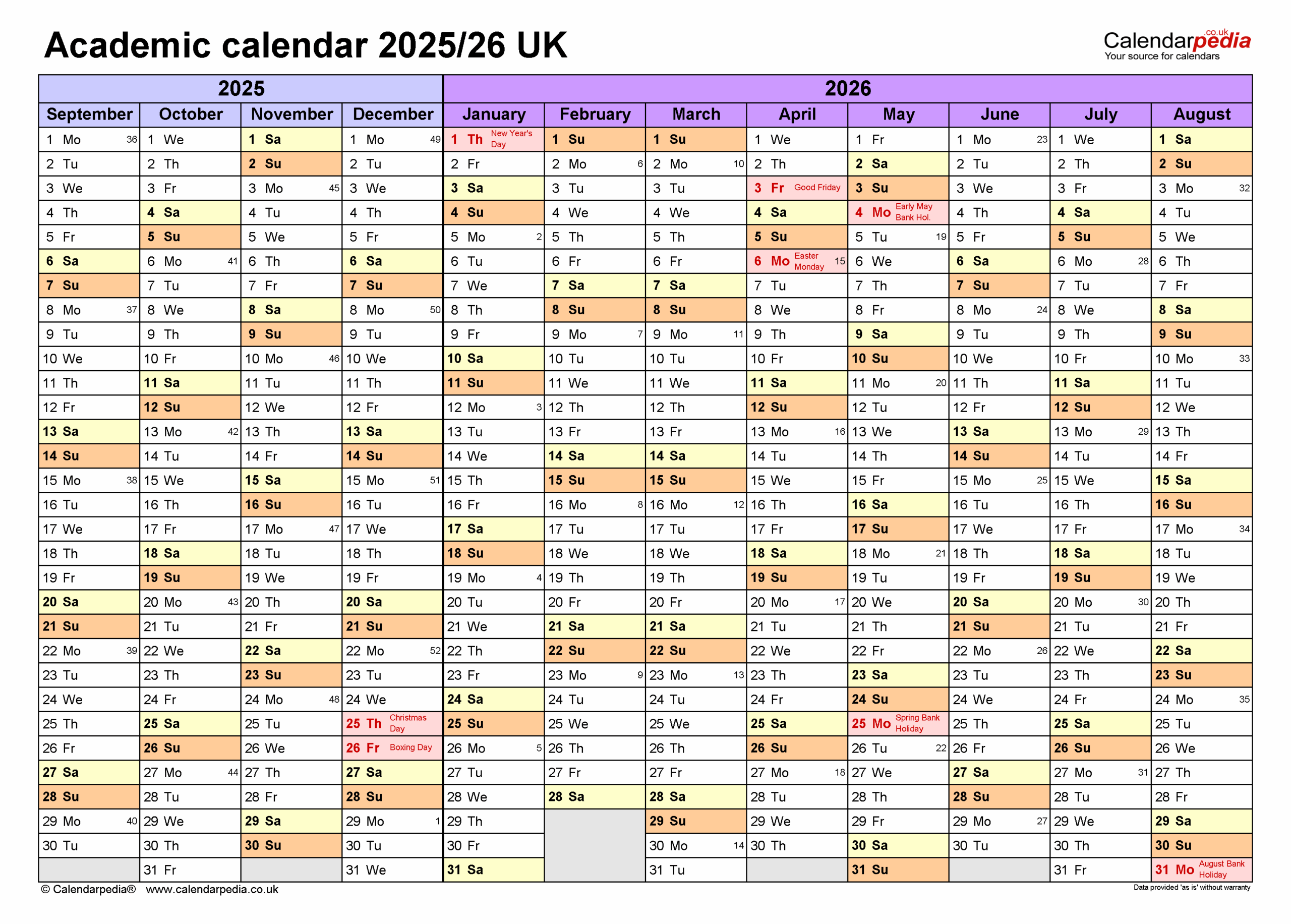 Academic Calendars 2025 26 UK Free Printable Word Templates