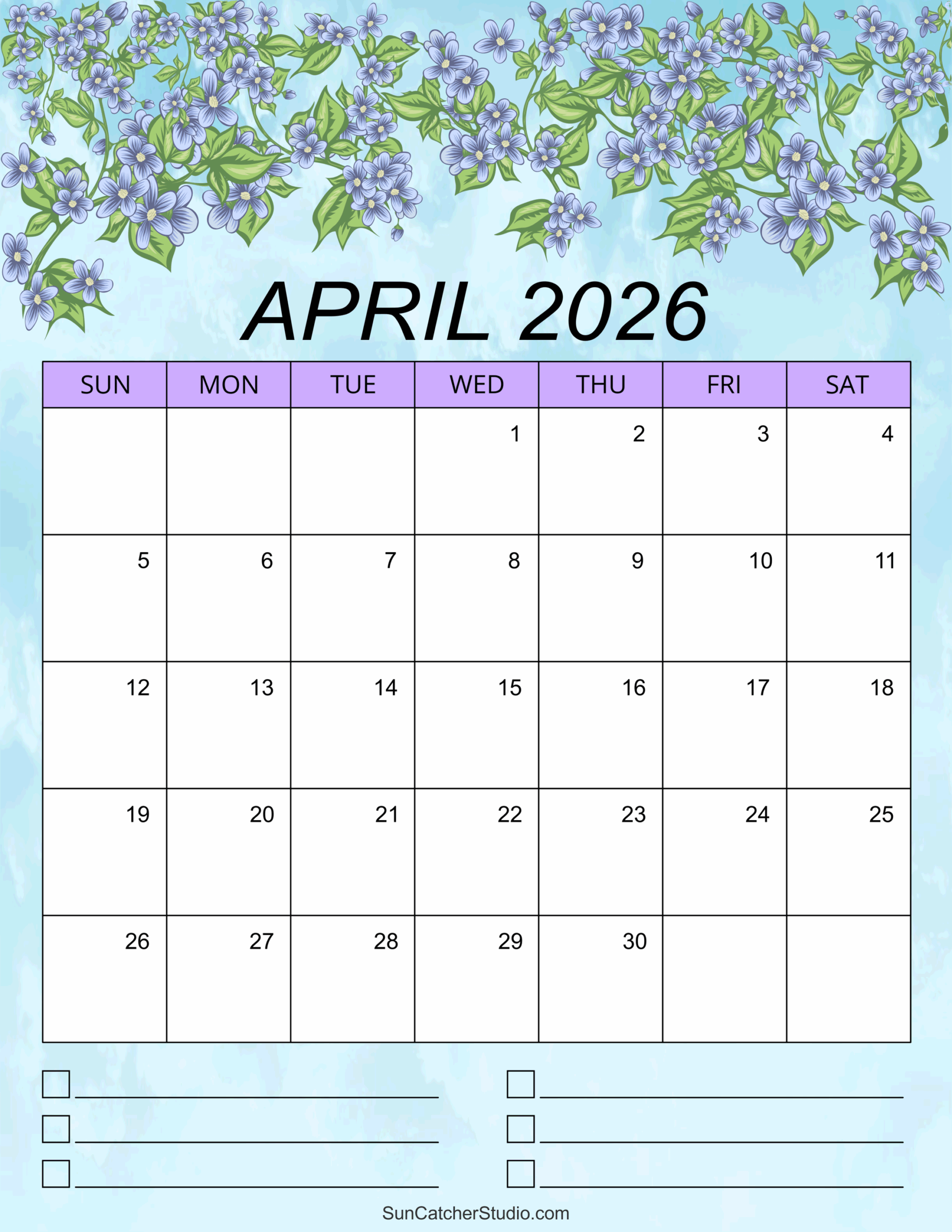 April Free Printable Calendar 2026