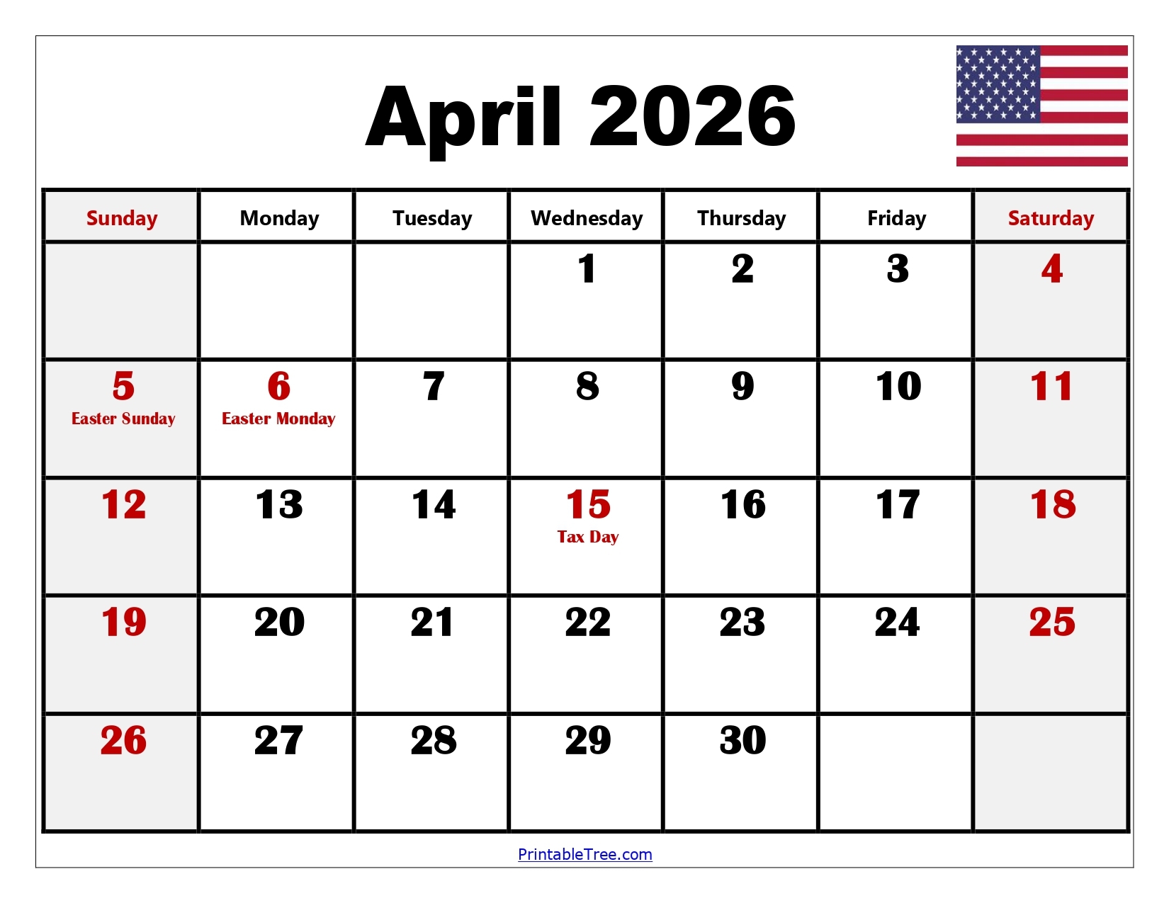 April 2026 Blank Calendar Printable Free