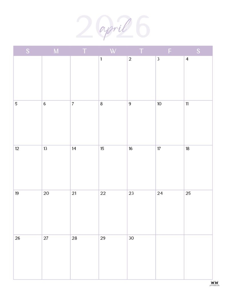April 2026 Calendars 123 FREE Printables Printabulls