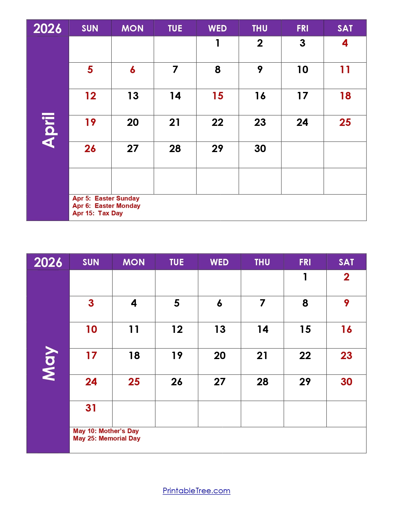 Printable Calendar April And May 2026