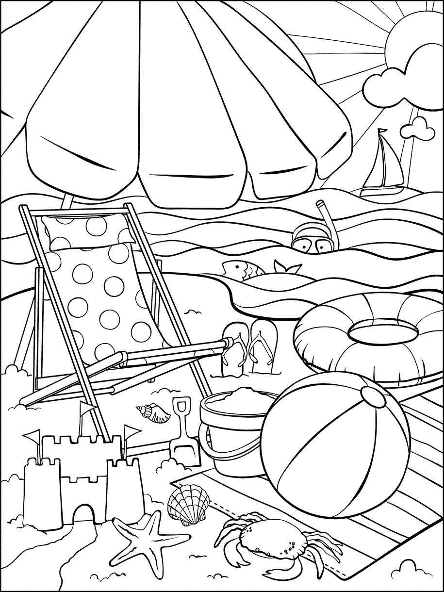 At The Beach Coloring Page For Kids
