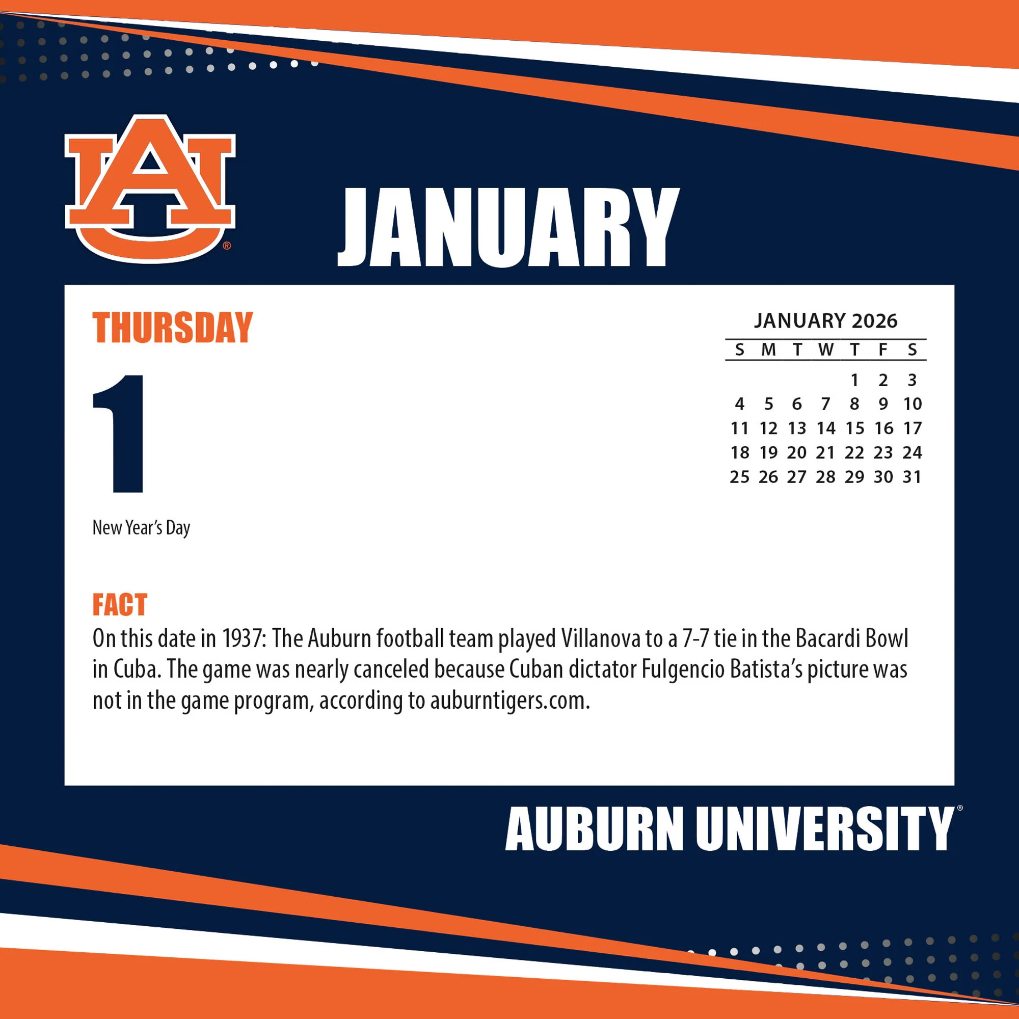 Auburn Tigers 2026 Box Calendar