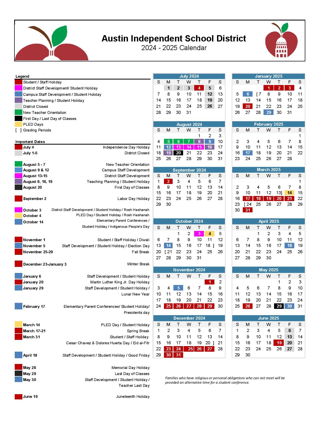Austin Independent School District Calendar 2025 Print Now