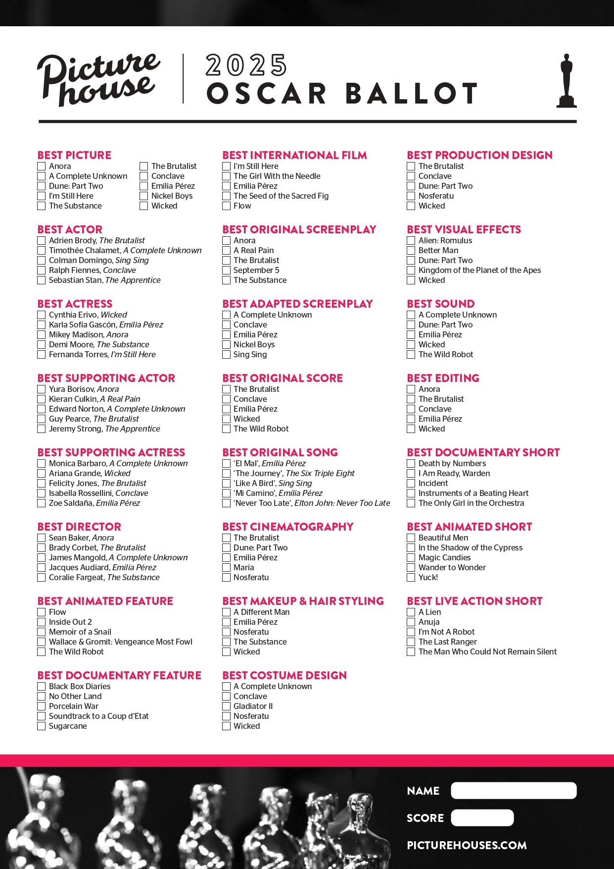 Printable Oscar Ballot 2026 Pdf