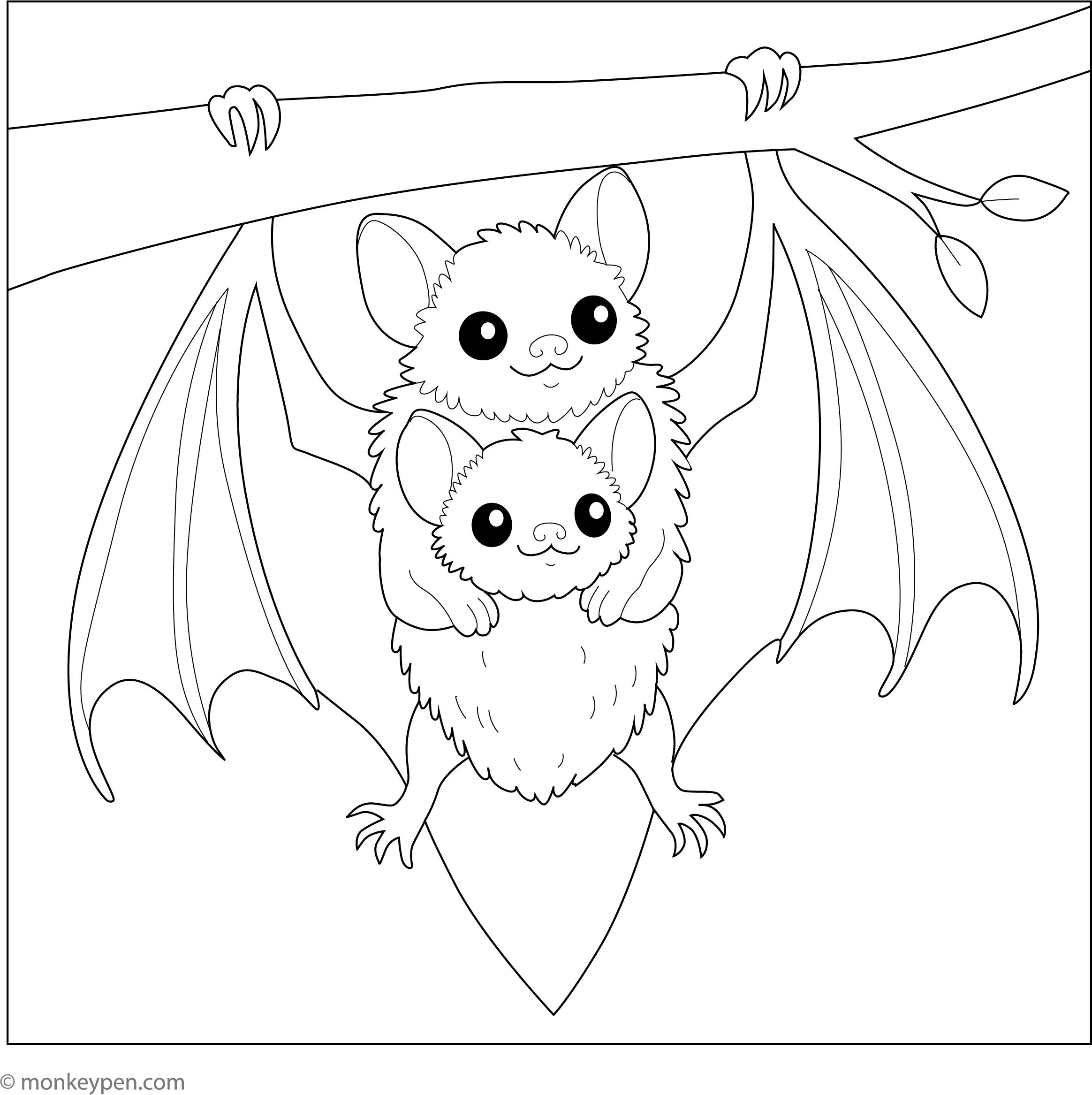 Baby Bat And Mama Bat Coloring Page