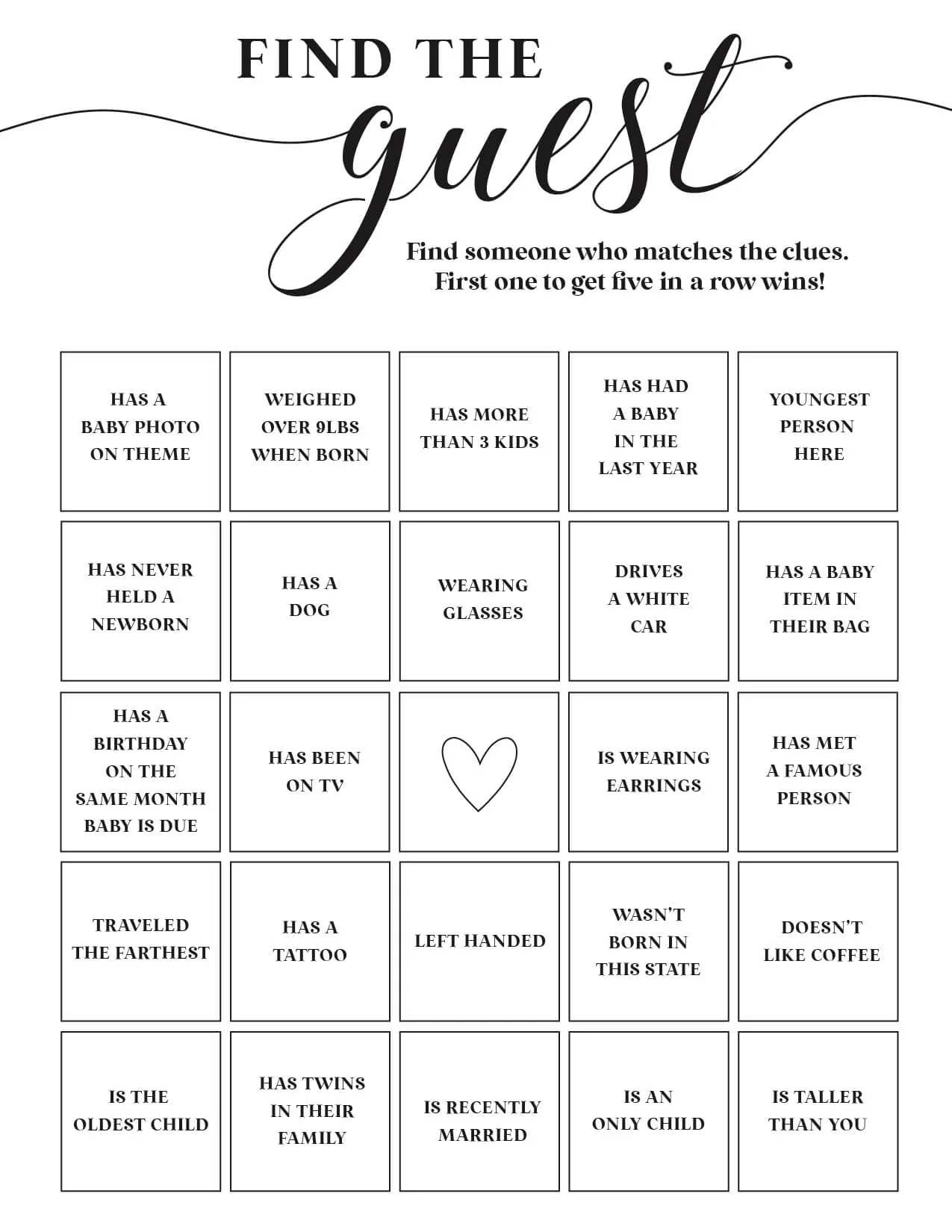 Baby Shower Games Printable
