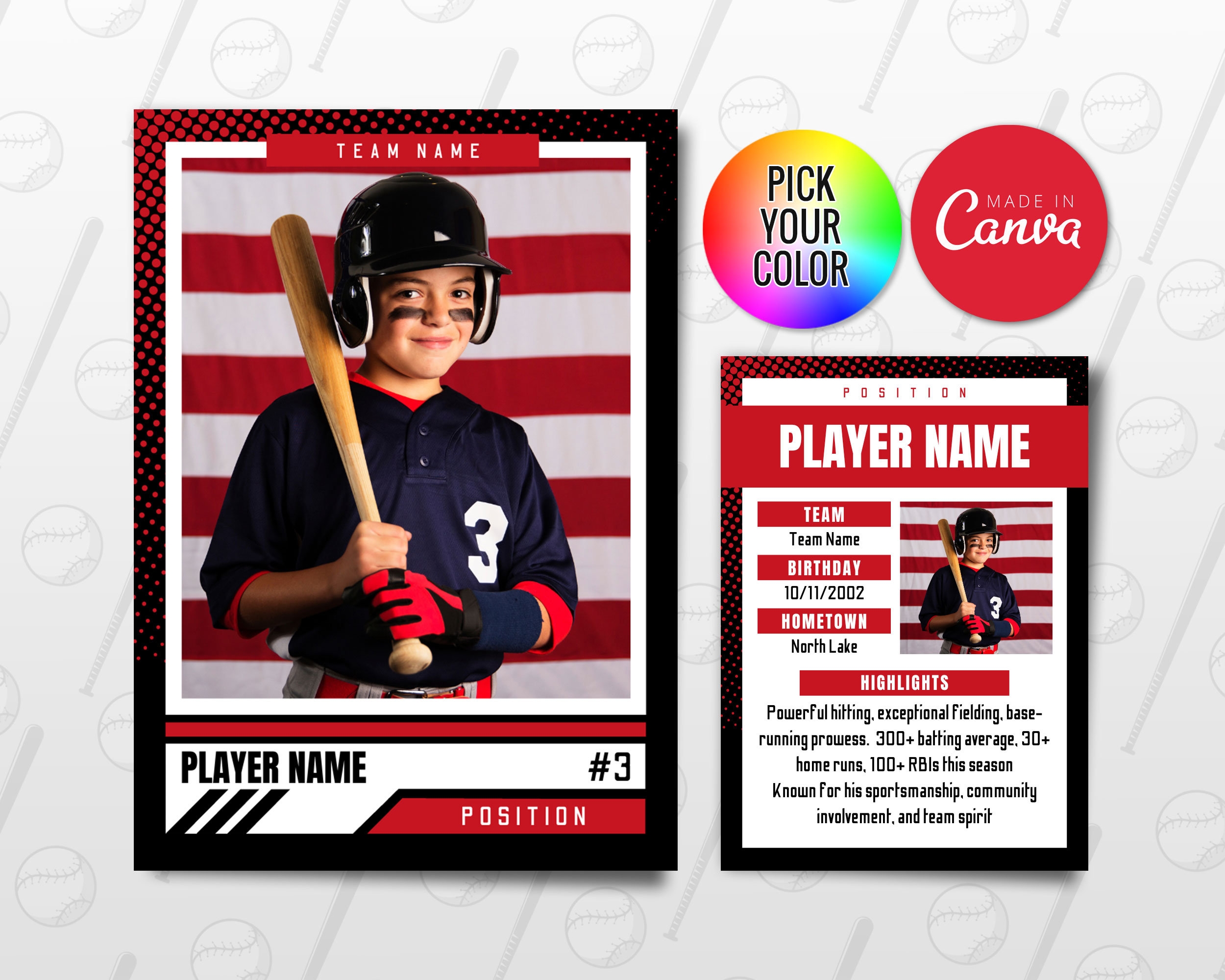 Baseball Sammelkarten Vorlage Anpassbare Spielerkarte Canva 