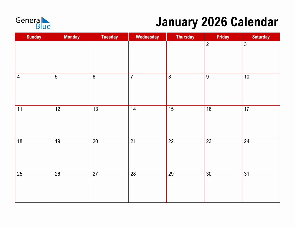 Blank January 2026 Calendar