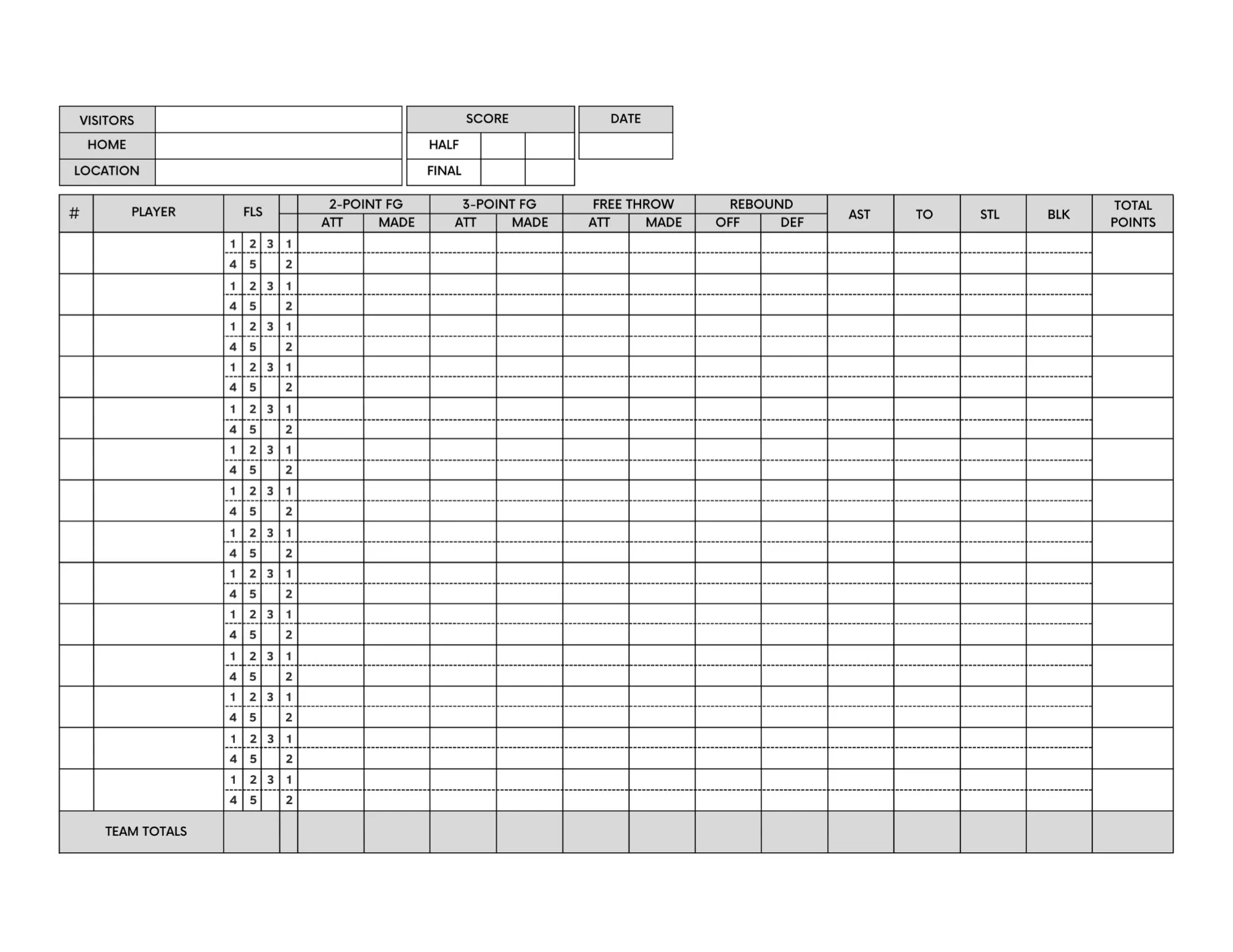 Basketball Statistic Score Sheet Basketball SVG