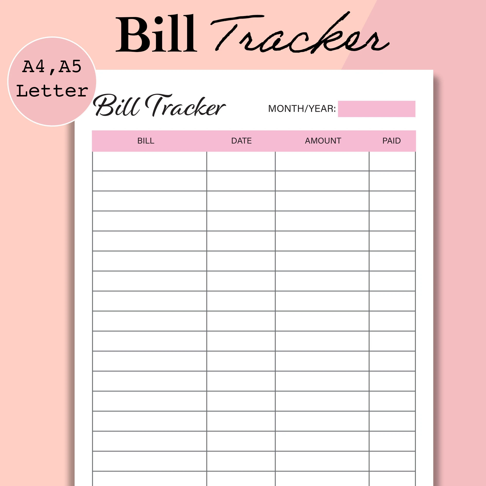 Bill Organizing Printables
