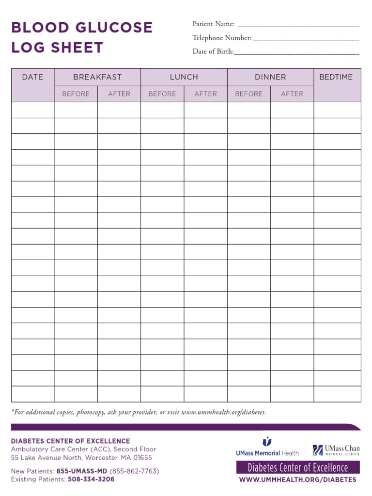 Blood Glucose Log Printable