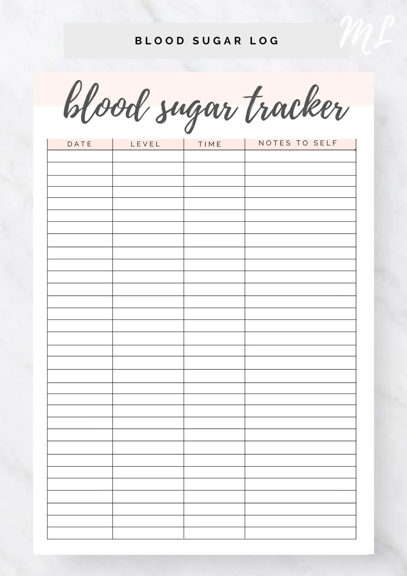 Blood Sugar Log Printable Blood Sugar Reading Tracker 