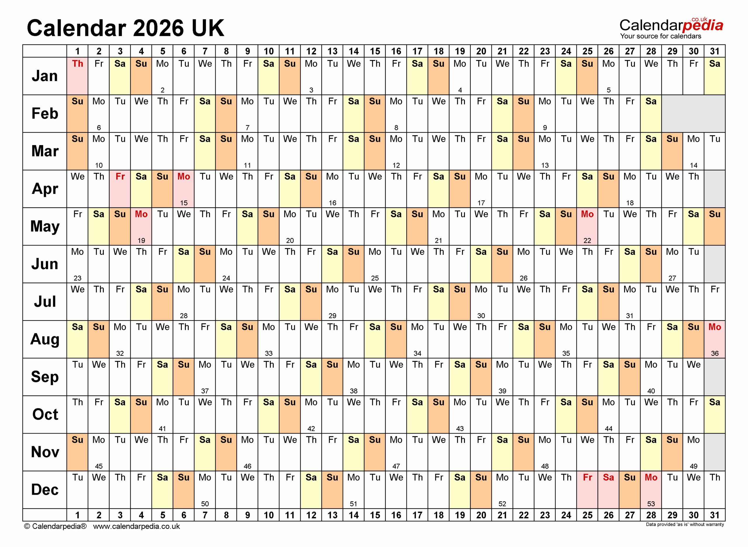 Printable Calendar 2026 Free Printable Landscape Uk