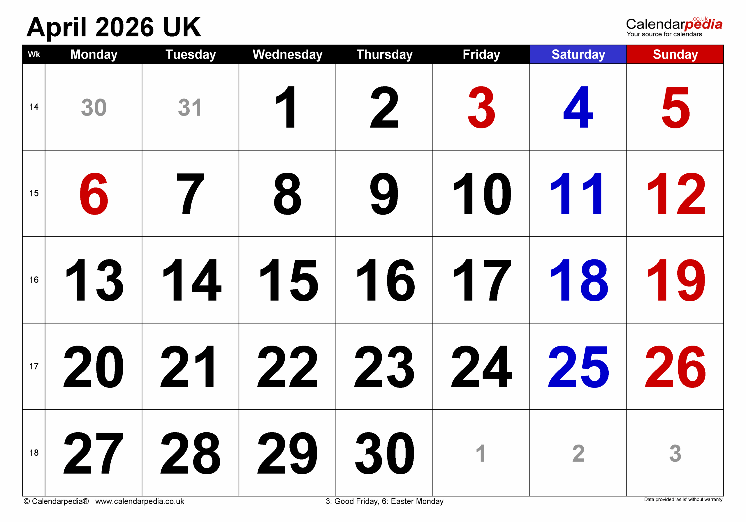 April 2026 Calendar