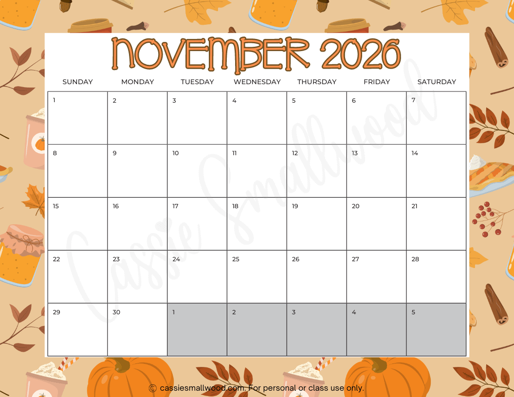 November 2026 Calendar With Holidays Printable