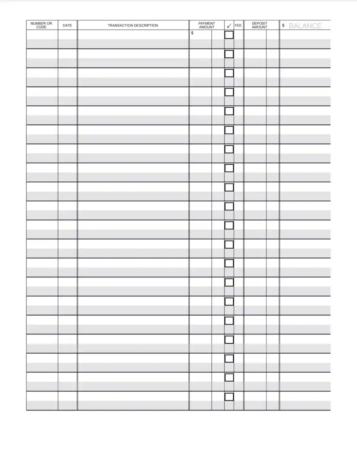 Printable Checking Account Register