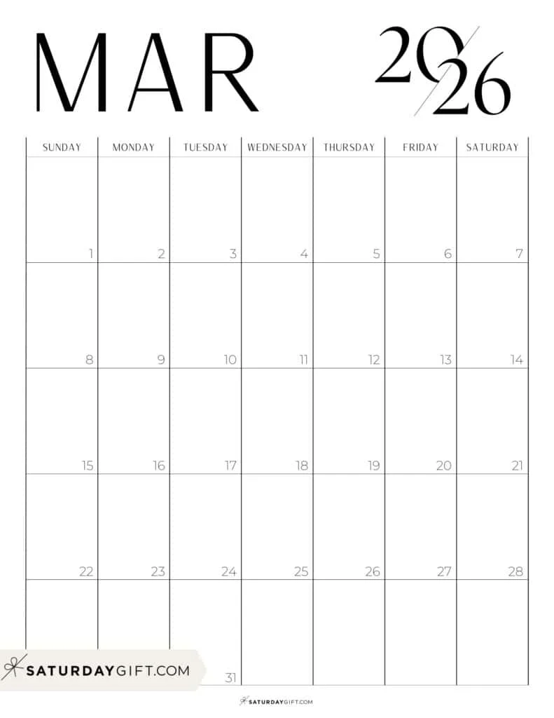 Chic Calendar 2026 Stylish Black And White PDFs