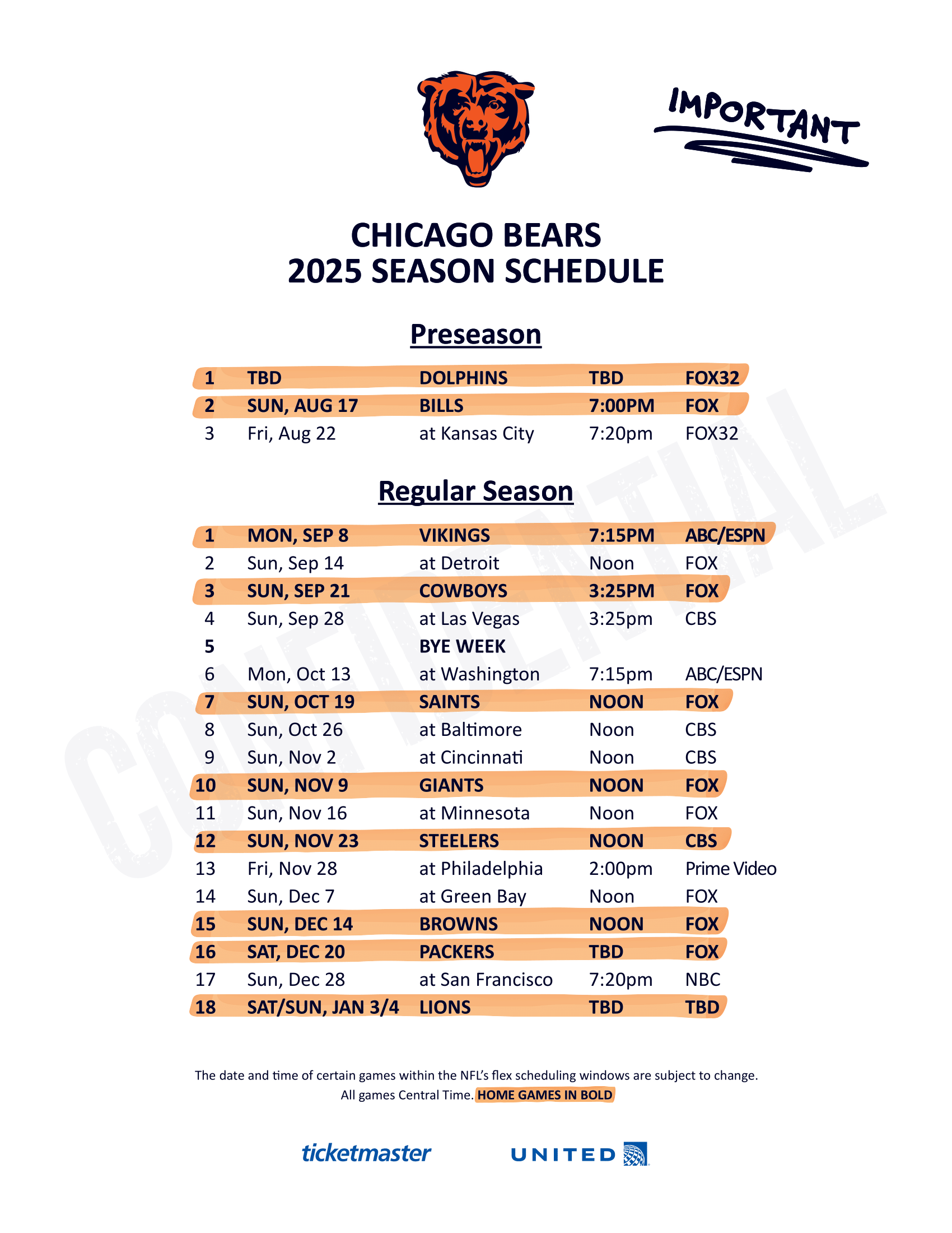 Bears Schedule Printable