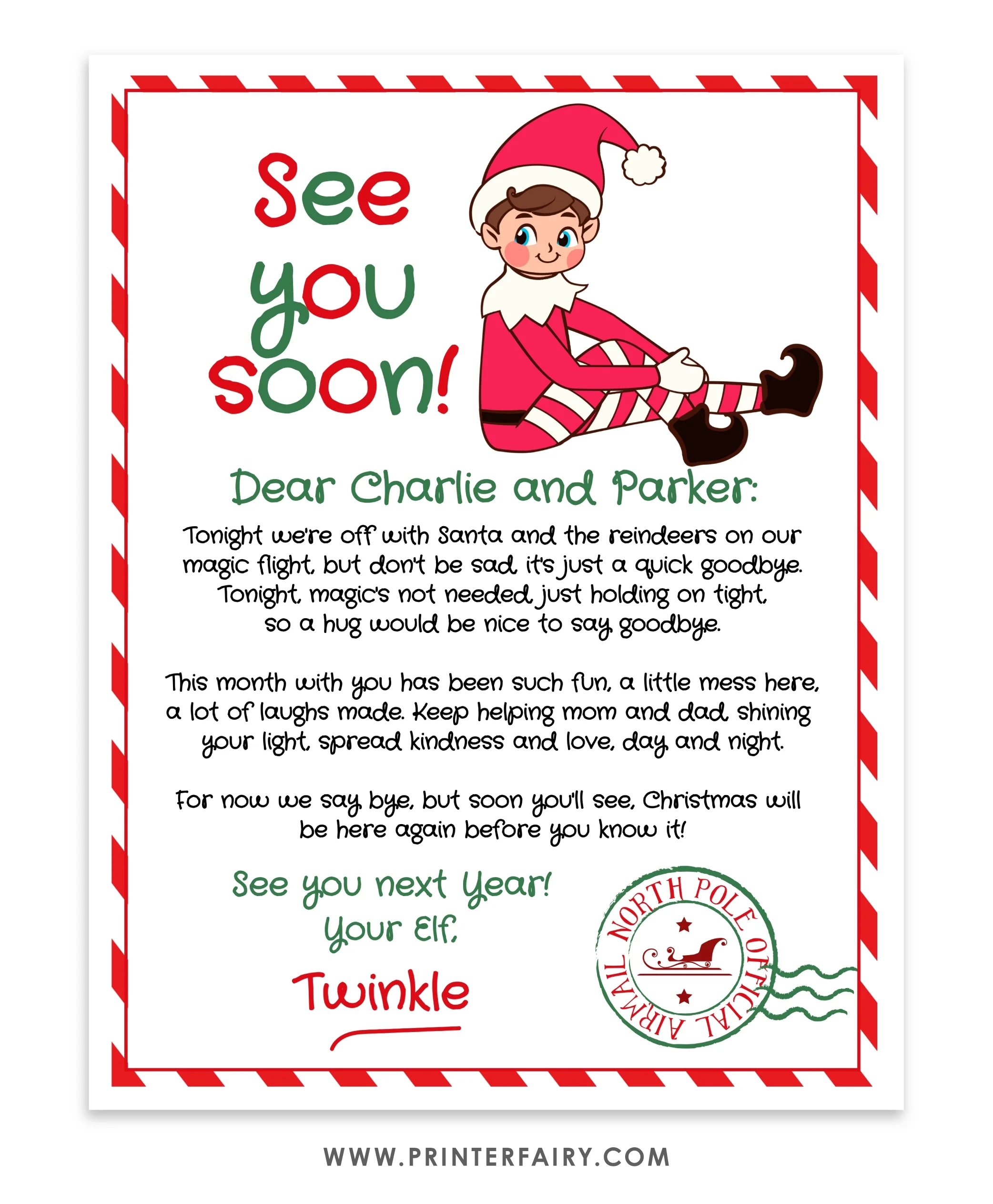 Printable Elf Leaving Letter