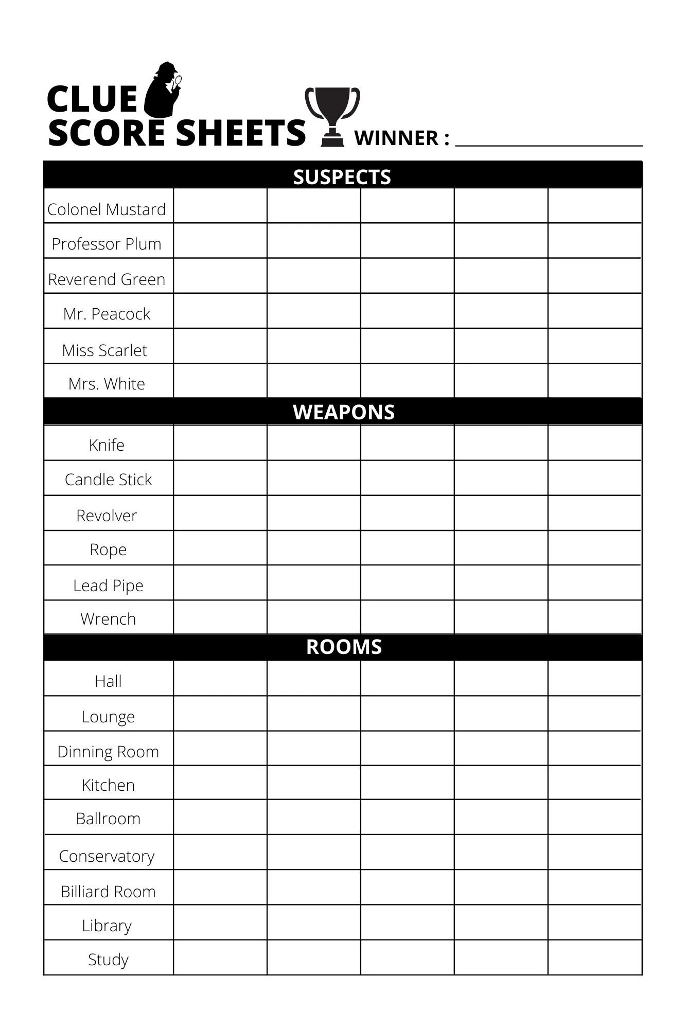 Clue Score Sheet PDF Datei Herunterladen drucken Etsy de